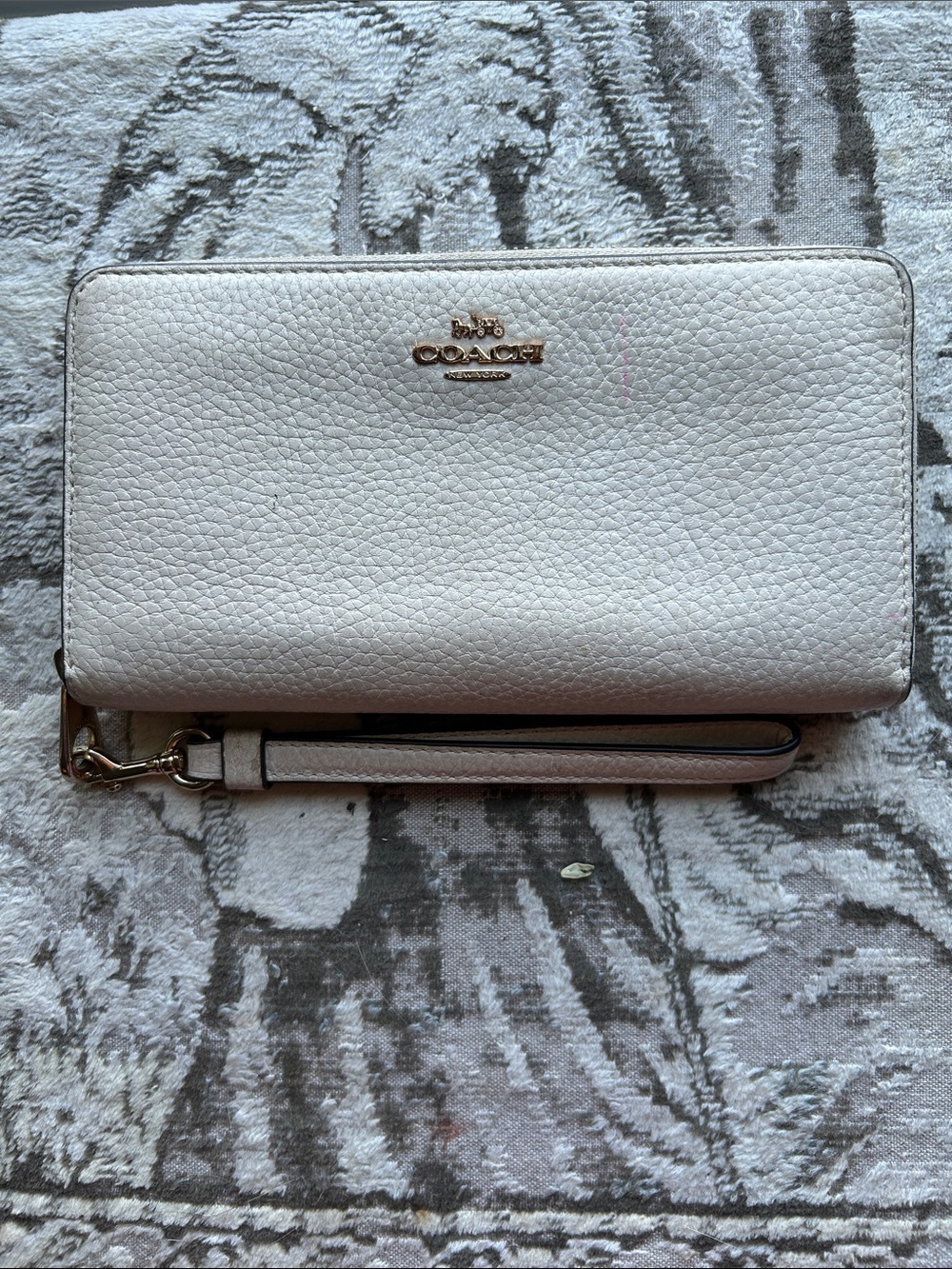 Coach Cream Pebbled Leather Wristlet with Gold Logo